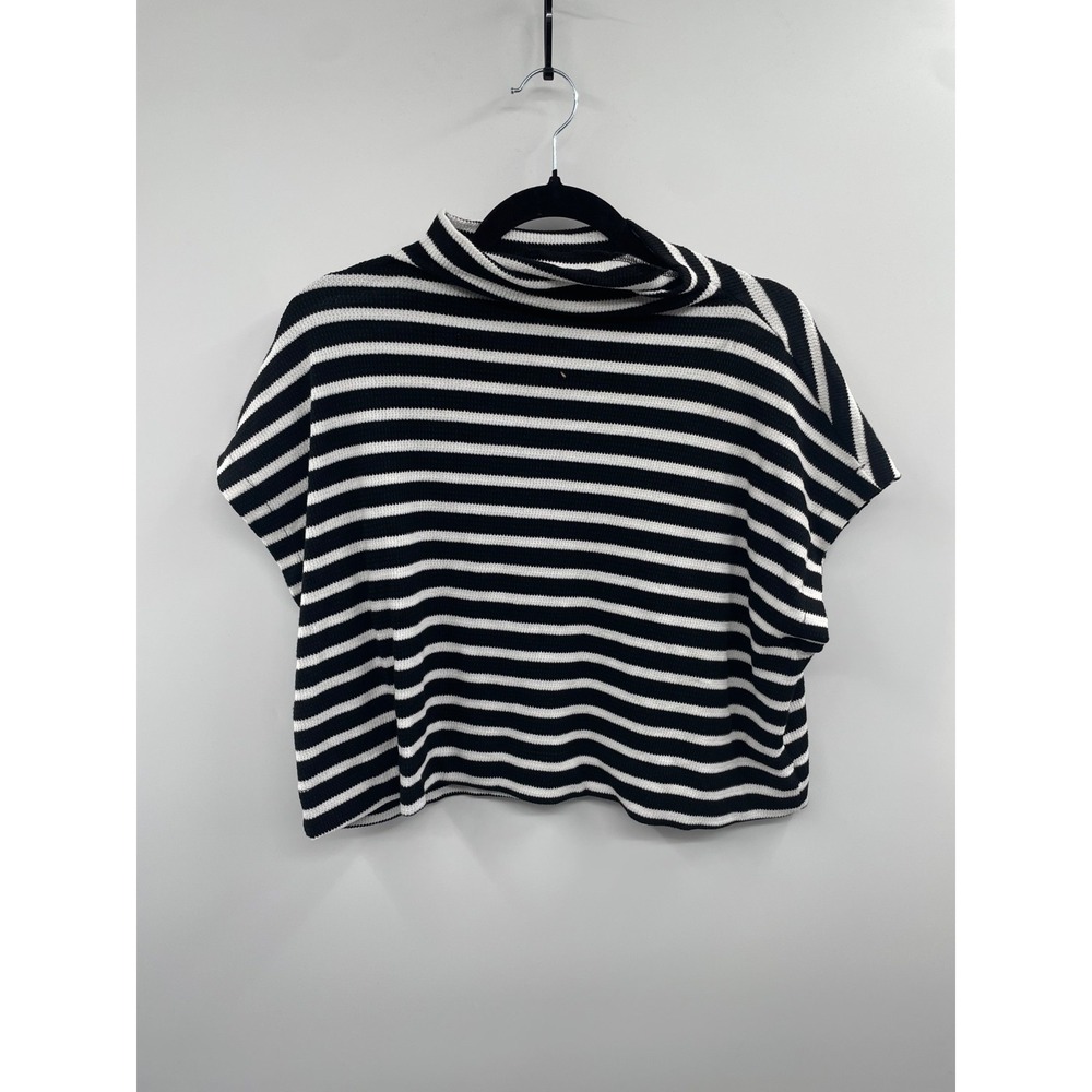 NWOT Sojourn End Elbow Sleeve Relaxed Turtleneck Top Women XS Black White Stripe